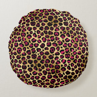 Burgundy and Gold Leopard Series Design 2 Round Cushion