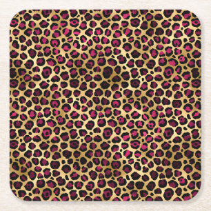 Burgundy and Gold Leopard Series Design 2 Square Paper Coaster