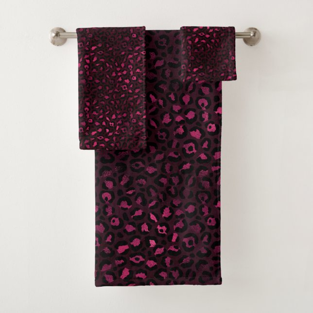 Burgundy and Gold Leopard Series Design 3 Bath Towel Set (Insitu)