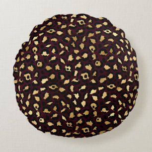 Burgundy and Gold Leopard Series Design 8 Round Cushion