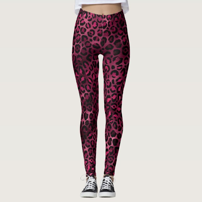 Burgundy and Gold Leopard Series Design 9 Leggings (Front)