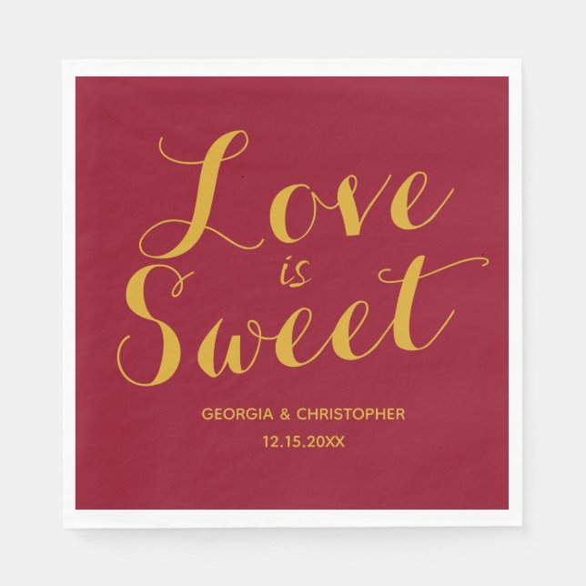 Burgundy and Gold Love is Sweet Napkin (Front)