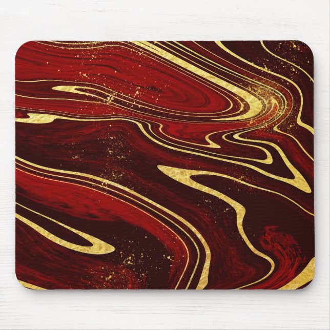 Burgundy and Gold Marble Mouse Mat (Front)