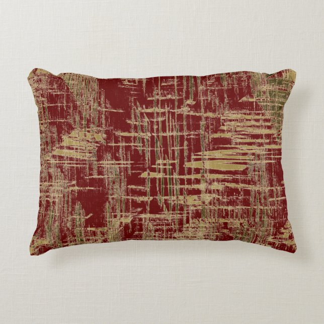 Burgundy and Gold Modern Art Decorative Cushion (Front)