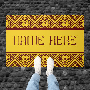 Burgundy And Gold Modern Custom Name Door Mat