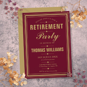 Burgundy And Gold Modern Elegant Retirement Party Invitation