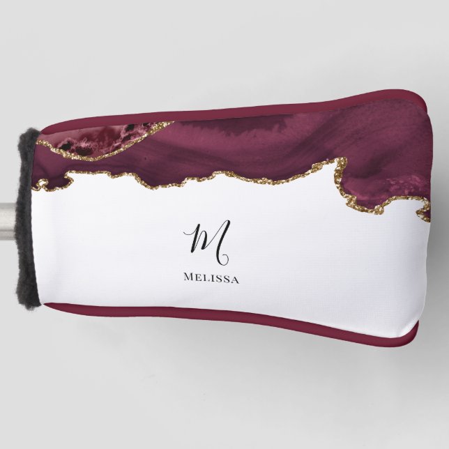 burgundy and gold monogram golf head cover (Front)