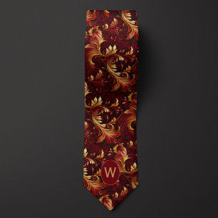 Burgundy and Gold Monogram Tie