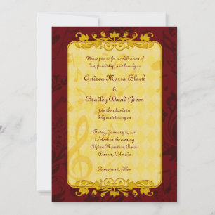 Burgundy and Gold Music Notes Wedding Invitation