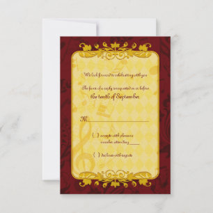 Burgundy and Gold Music Notes Wedding RSVP card