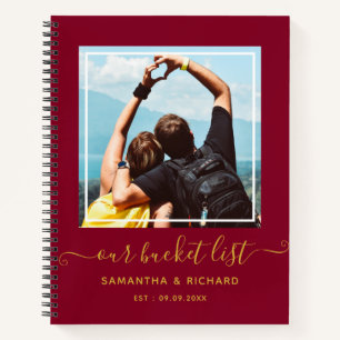 Burgundy And Gold Newlywed Our Bucket List Photo   Notebook