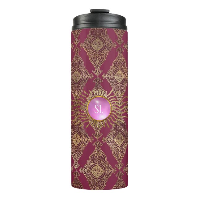 Burgundy and Gold Paris Gemstone Monogram Thermal Tumbler (Front)
