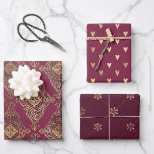 Burgundy and Gold Paris themed Wrapping Paper Sheet