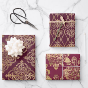 Burgundy and Gold Paris Wrapping Paper Sheet
