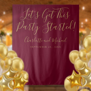Burgundy and Gold Party Started Photo Backdrop Tapestry