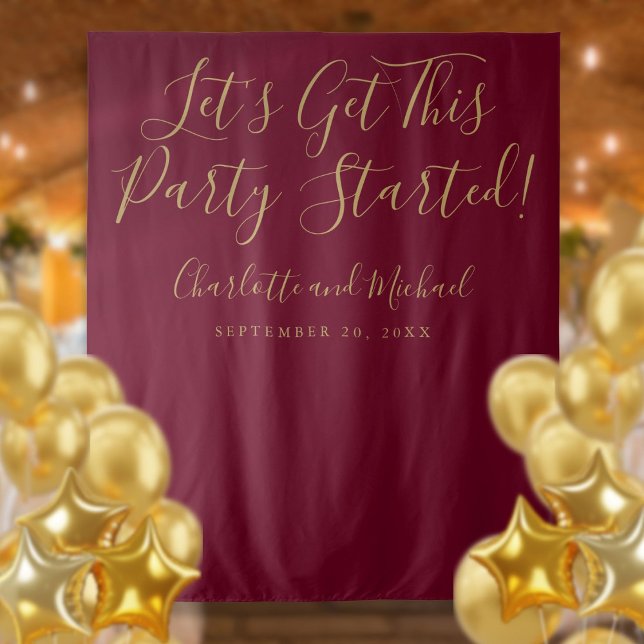 Burgundy and Gold Party Started Photo Backdrop Tapestry (Burgundy and Gold Party Started Photo Backdrop)