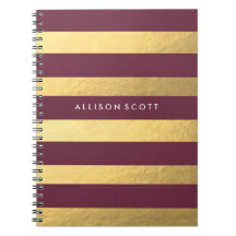 Burgundy And Gold Personalised Notebook