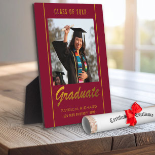 Burgundy And Gold Photo Graduation 2026 Keepsake Plaque