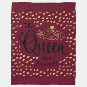 Burgundy and Gold Queen Tiara Throw Fleece Blanket