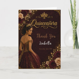 Burgundy and Gold Quinceañera Thank You Card