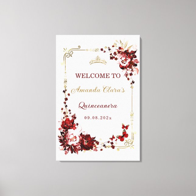 Burgundy and Gold Quinceañera Welcome Printable Canvas Print (Front)