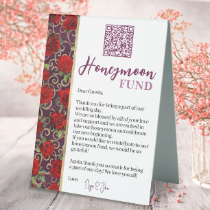 Burgundy and Gold Red Roses QR Code Honeymoon Fund