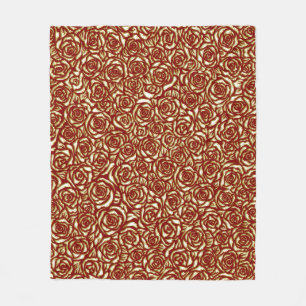Burgundy And Gold Rose Luxury Floral Pattern Fleece Blanket