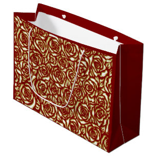 Burgundy And Gold Rose Luxury Floral Pattern Large Gift Bag