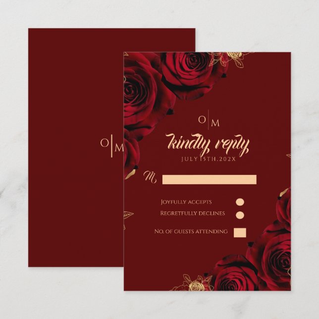 Burgundy and gold Rose Wedding Response Card (Front/Back)