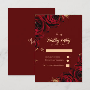 Burgundy and gold Rose Wedding Response Card