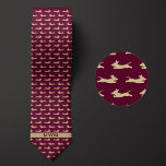 Burgundy and Gold Running Dachshund Tie<br><div class="desc">A truly personalised neck tie featuring a pattern of gold dachshunds running back and forth and a gold monogram, a whimsical design that will appeal to any weiner dog dad who loves the breed while maintaining a sense of style. Be sure to check out our matching dachshund pattern socks to...</div>
