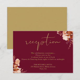 Burgundy And Gold Rustic Floral Wedding Reception Enclosure Card