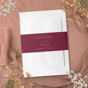 Burgundy And Gold Script Heart Wedding Invitation Belly Band