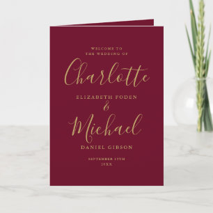 Burgundy and Gold Signature Script Wedding Programme