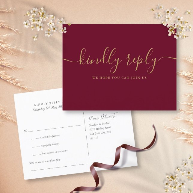 Burgundy and Gold Song Request RSVP Postcard (Burgundy and Gold Song Request RSVP Postcard)