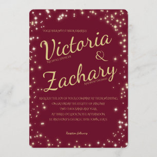 Burgundy and Gold Sparkle Wedding Invitation