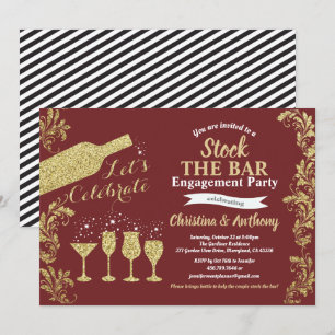 Burgundy and gold stock the bar engagement party invitation