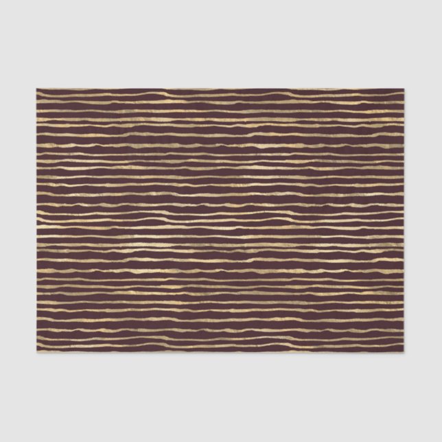 Burgundy and Gold Striped Doodles, Elegant Craft Tissue Paper (Front)