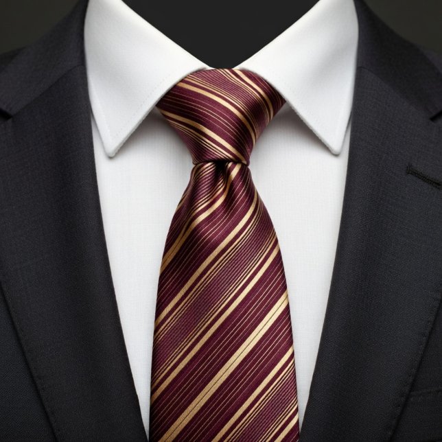 Burgundy and Gold Striped Tie (Creator Uploaded)