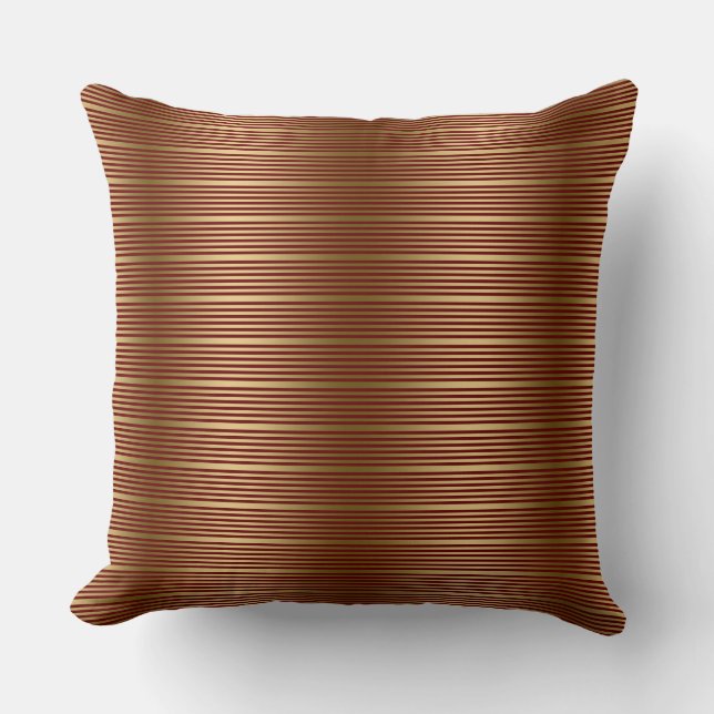 Burgundy And Gold Stripes Pattern Cushion (Front)