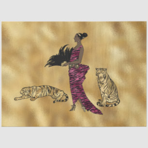 Burgundy and Gold Tiger Series Design 20 Tissue Paper