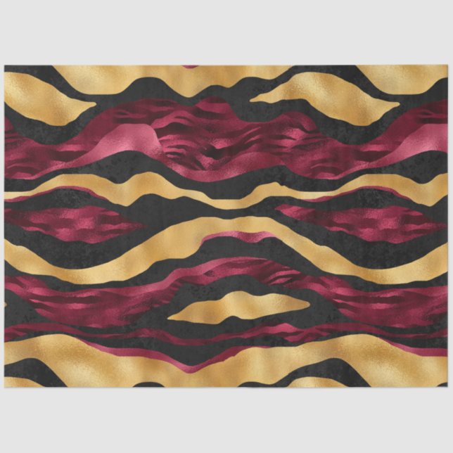 Burgundy and Gold Tiger Series Design 2 Tissue Paper (Front)
