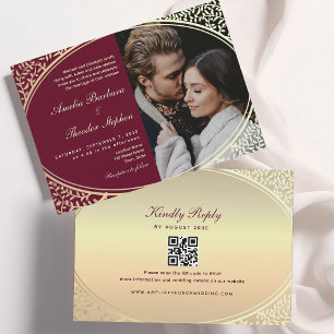 Burgundy and Gold Vintage Baroque Wedding Invitation