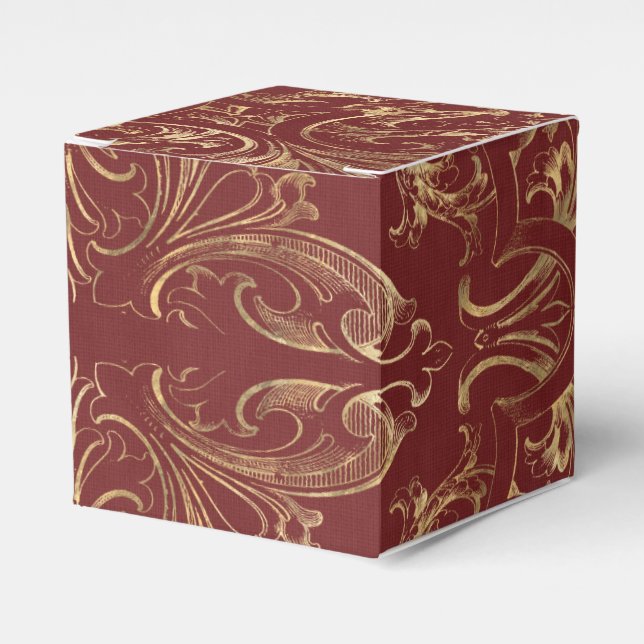 Burgundy and Gold Vintage Damask Favour Box (Front Side)