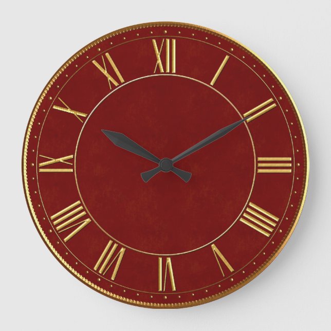 Burgundy and Gold Vintage Roman Numeral Large Clock (Front)