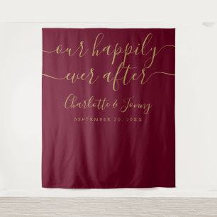 Burgundy and Gold Wedding Photo Backdrop Tapestry