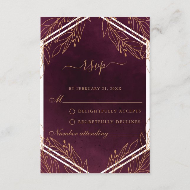 Burgundy and Gold Wedding RSVP Card (Front)