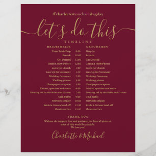 Burgundy and Gold Wedding Schedule Timeline