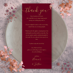 Burgundy and Gold Wedding Thank You Place Card