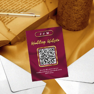 Burgundy and Gold Wedding Website QR Code Custom Enclosure Card
